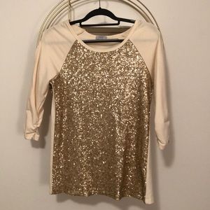 TOBI Cream and Gold Sequin Top